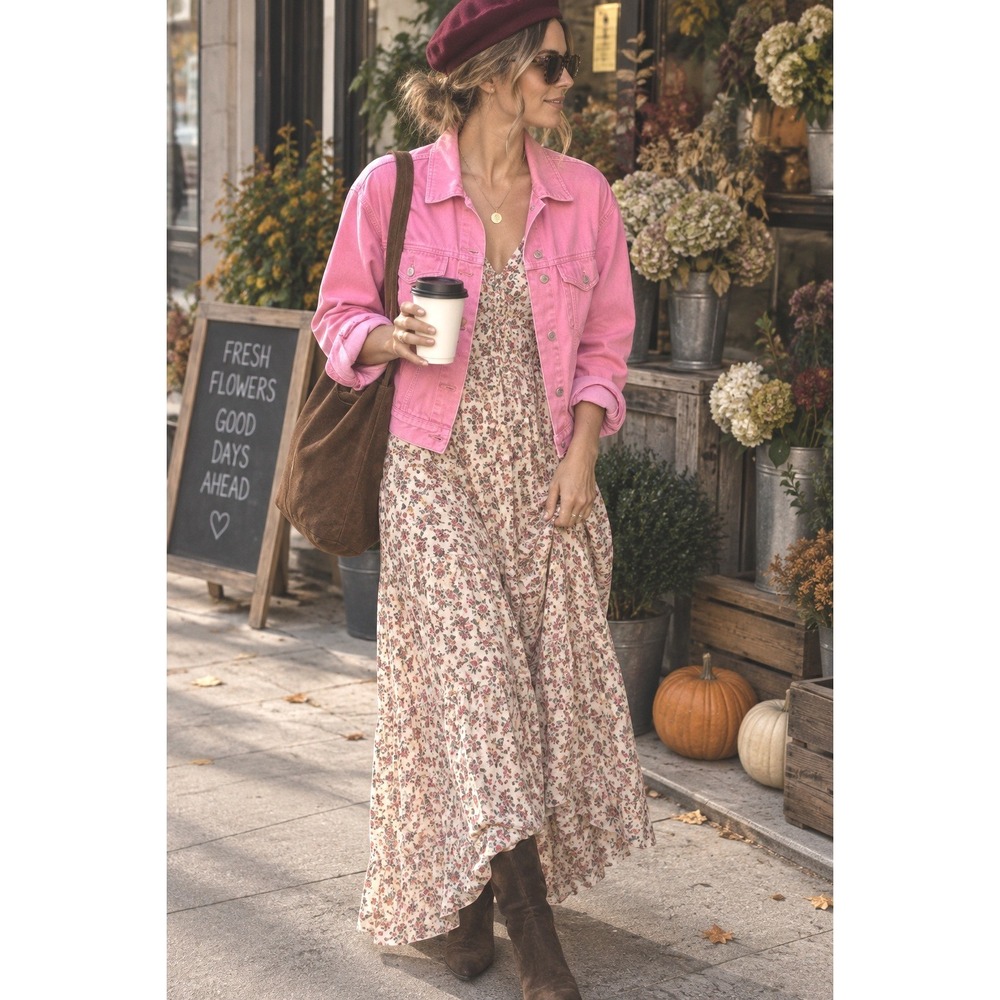 Boohoo pink denim boxy crop jacket barbiecore cotton cozy feminine fall favorite